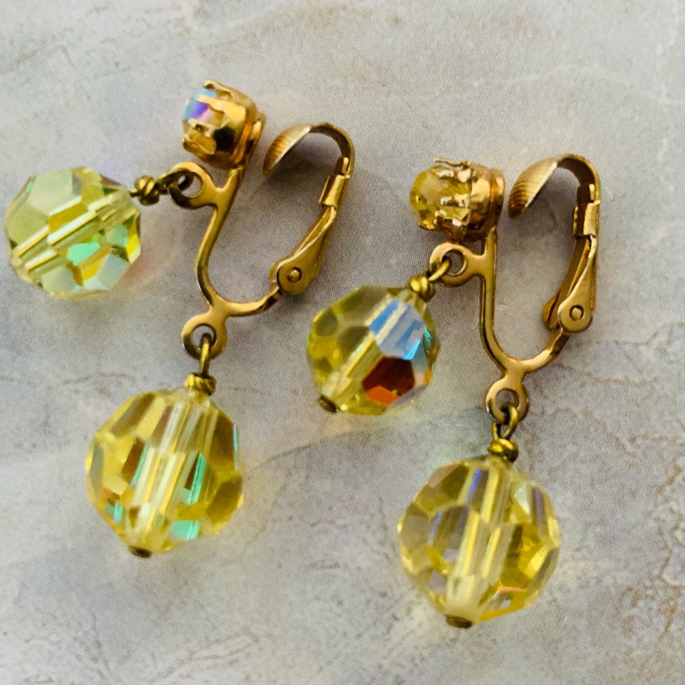 Vintage Gold and Yellow AB Crystal Clip OnEarrings
